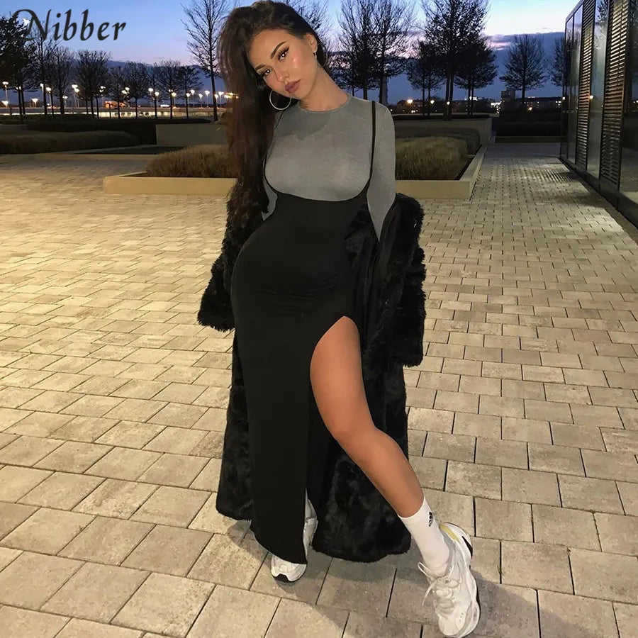 NIBBER black sexy camis dresses women party long dress beach vacation new year 2024 spring summer new slim soft stretch fashion