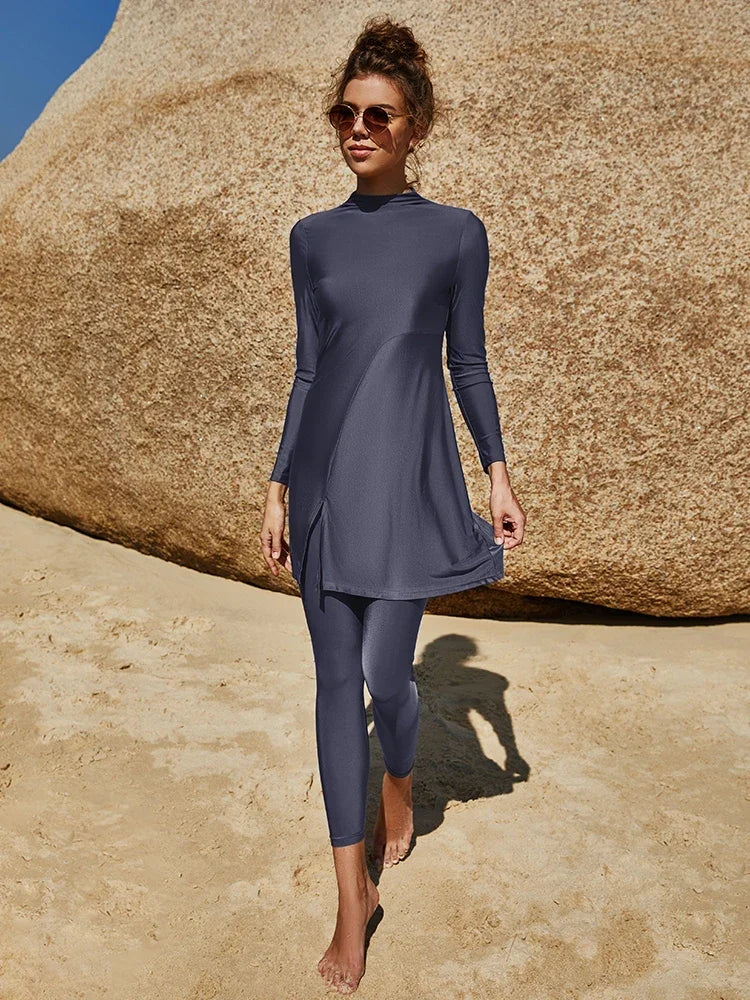 Burkini Muslim Swimwear 2025 Swimming Suit For Women Plain Modest Swimsuit Islamic Clothing Sets Fashion Abaya Long Dress Large