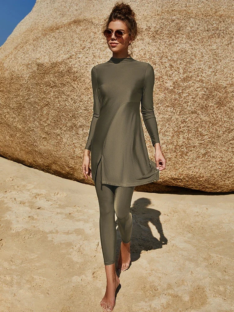 Burkini Muslim Swimwear 2025 Swimming Suit For Women Plain Modest Swimsuit Islamic Clothing Sets Fashion Abaya Long Dress Large